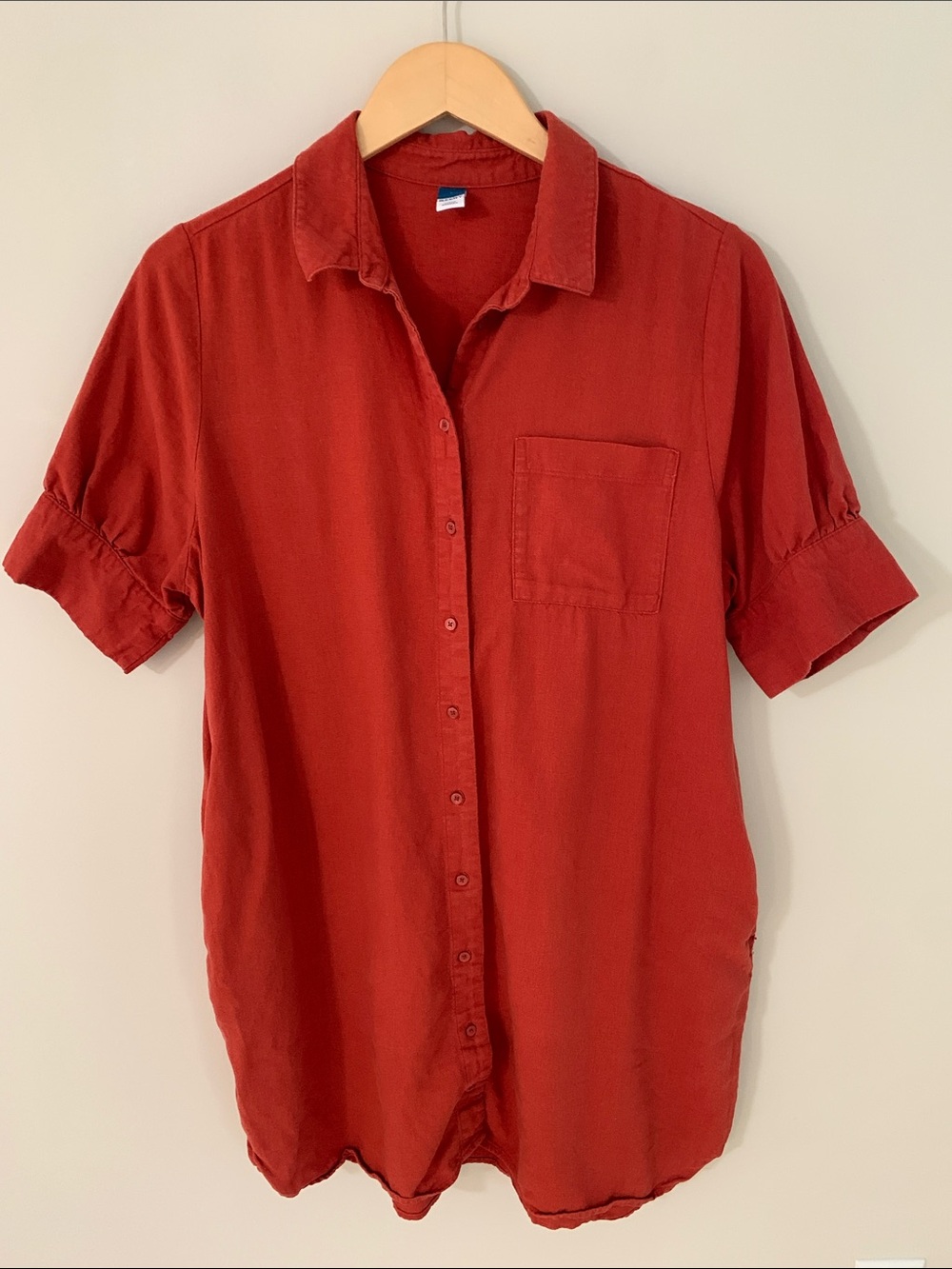 Old Navy Short Sleeve Linen Shirt Dress Bronzed Amber Size Large